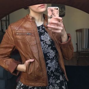 Faux Leather Caramel Moto Jacket